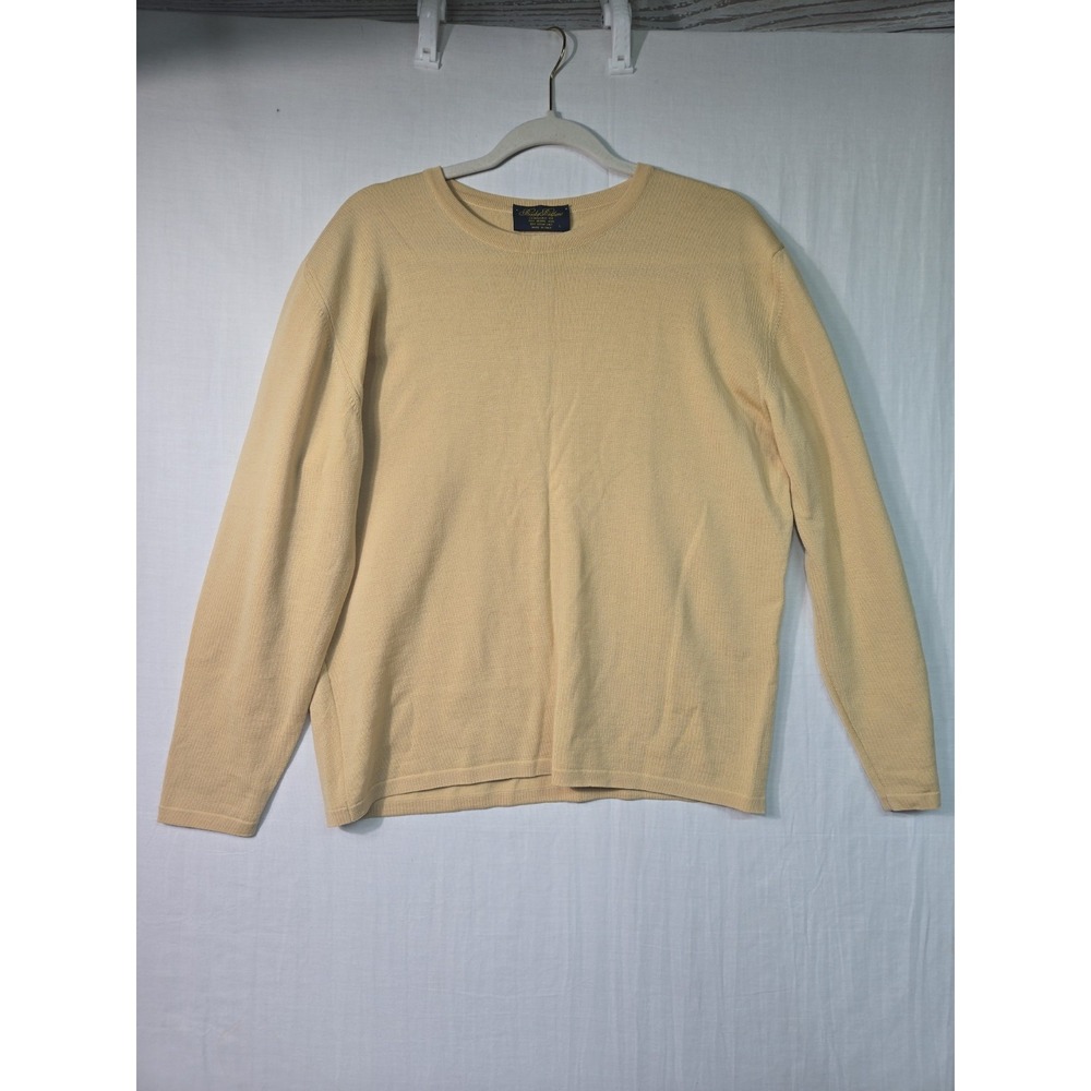 VTG Brooks Brothers Sweater Women's Large Wool Italy Round‎ Neck Pale Yellow